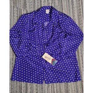 Vtg Deadstock 80s 90s Pykettes Satin Purple Polka Dot Blouse Sz 14 Quiet Luxury